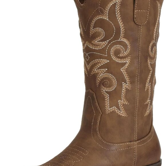 Western Cowgirl Boots for Women Wide Calf Pointed Toe Leather Style Brown - Picture 1 of 7